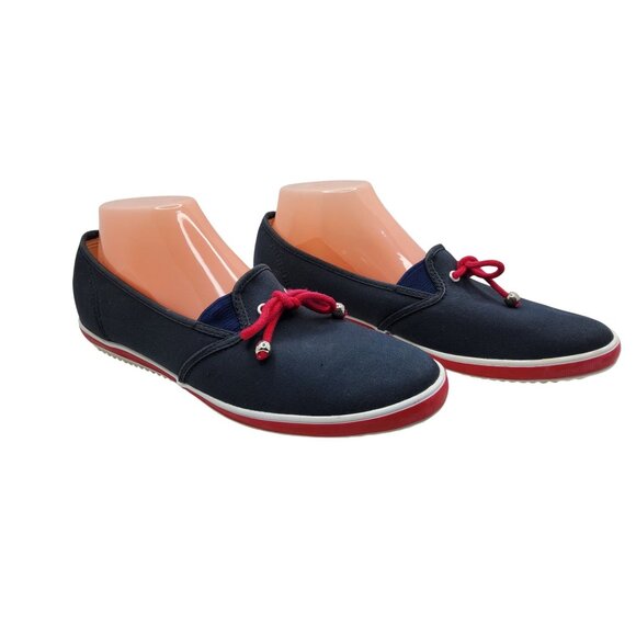 Womens GrassHopper Canvas Blue and Red Tie Boat Shoes - Picture 2 of 10
